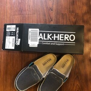 SZ 11 Women's Gray/blue (linen textured) comfort mules BNIB
